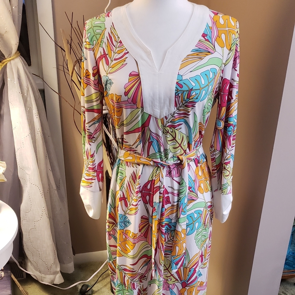 Tropical Print knee length dress Small